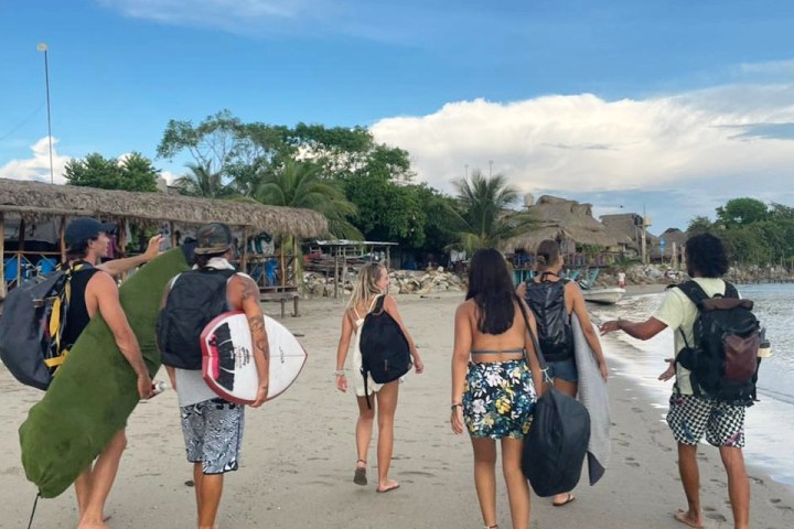 a group of people on a beach
